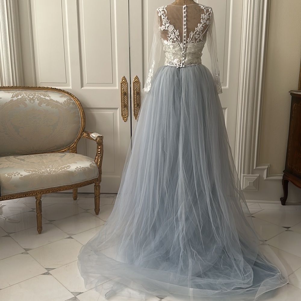 Gorgeous two piece blue and white princess formal,  cinderella gown